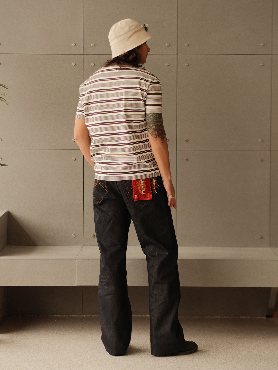 Striped Sports T-shirt-Charcoal Grey