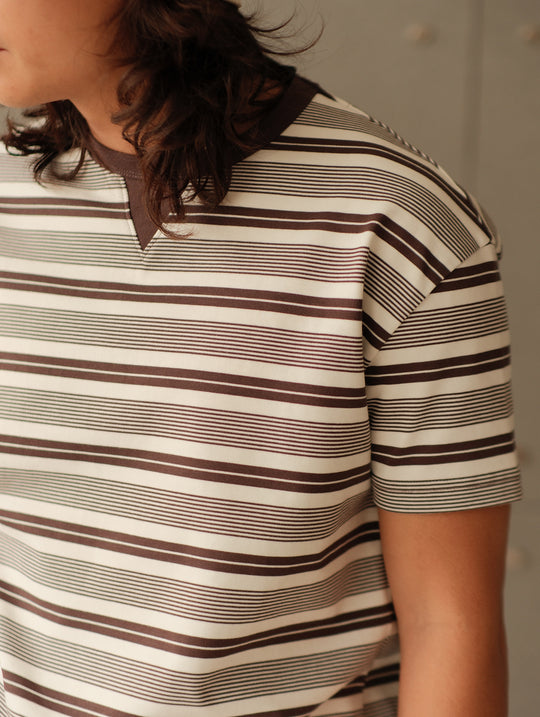Striped Sports T-shirt-Charcoal Grey