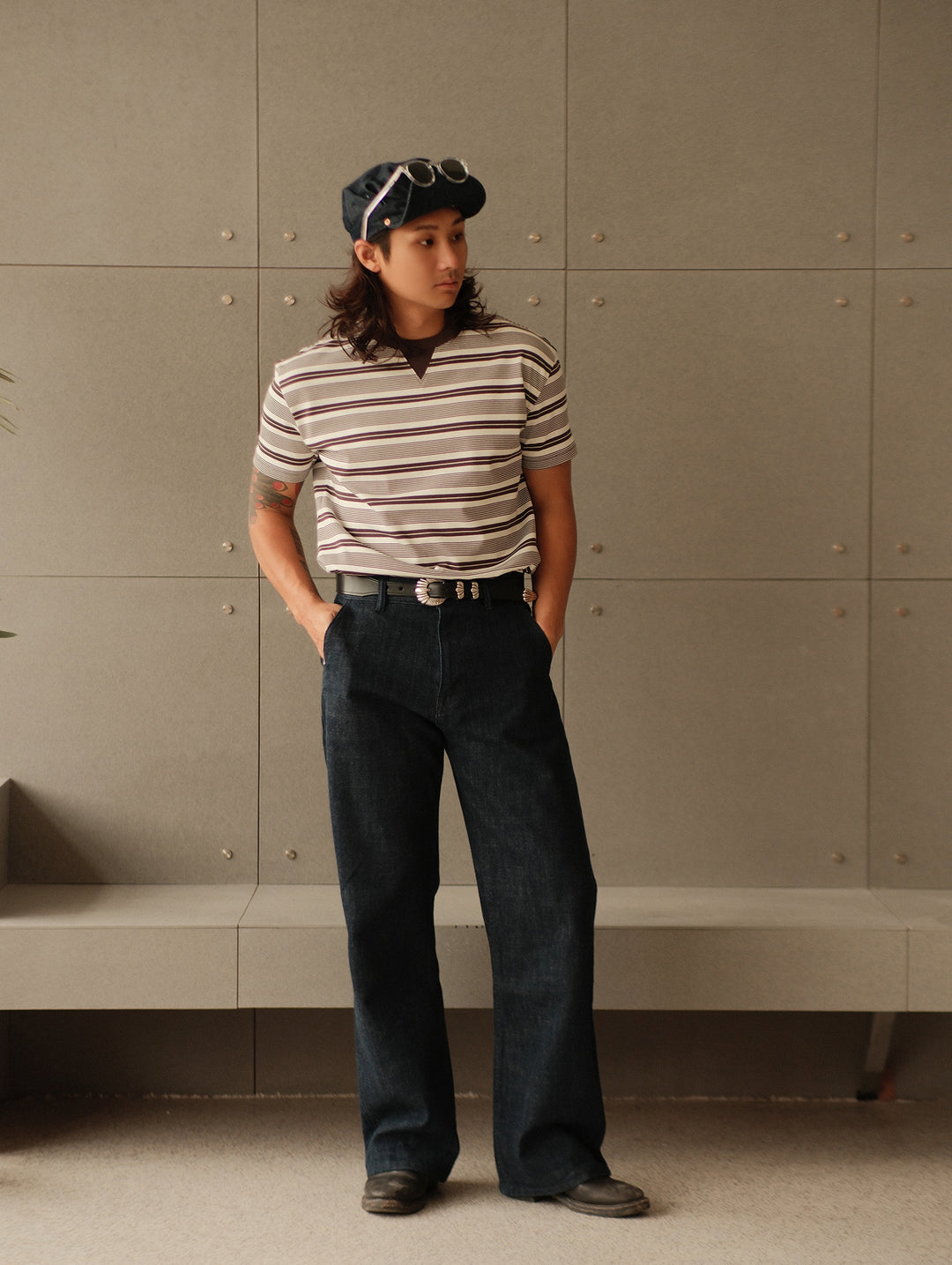 Striped Sports T-shirt-Charcoal Grey