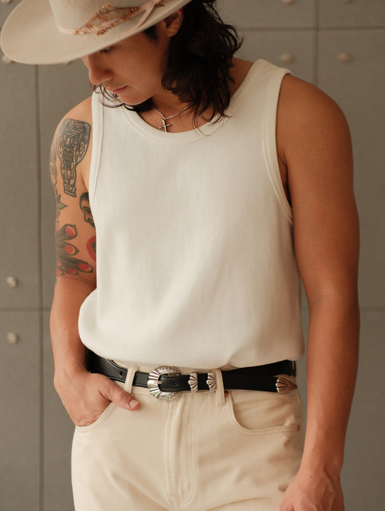 Waffle Tank Top-White