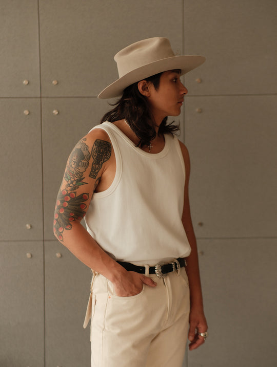 Waffle Tank Top-White