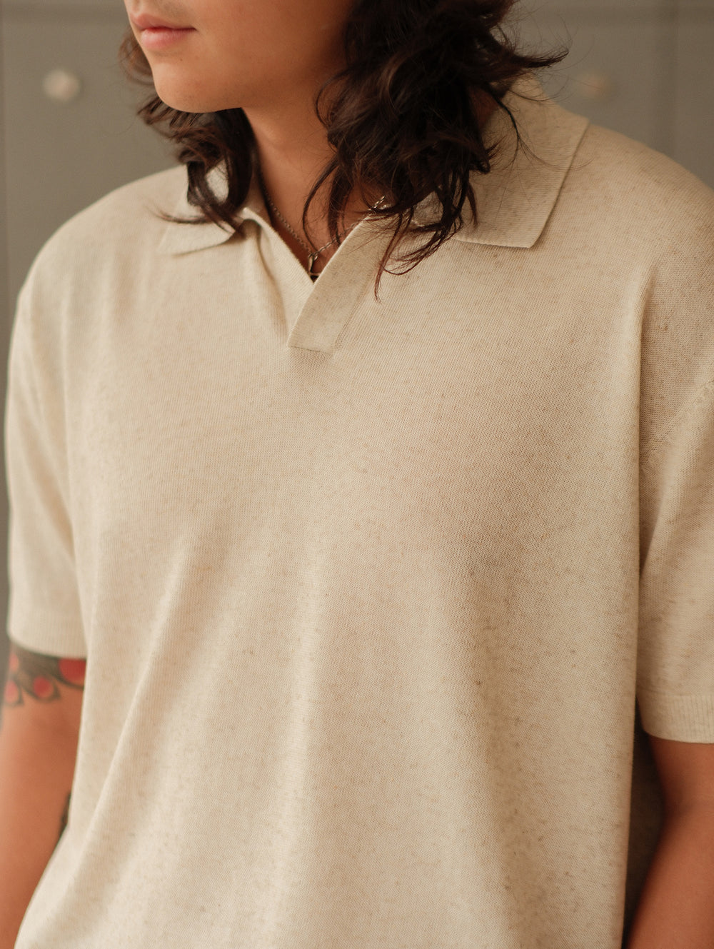 Tencel-Linen Blend Knitted Polo Shirt