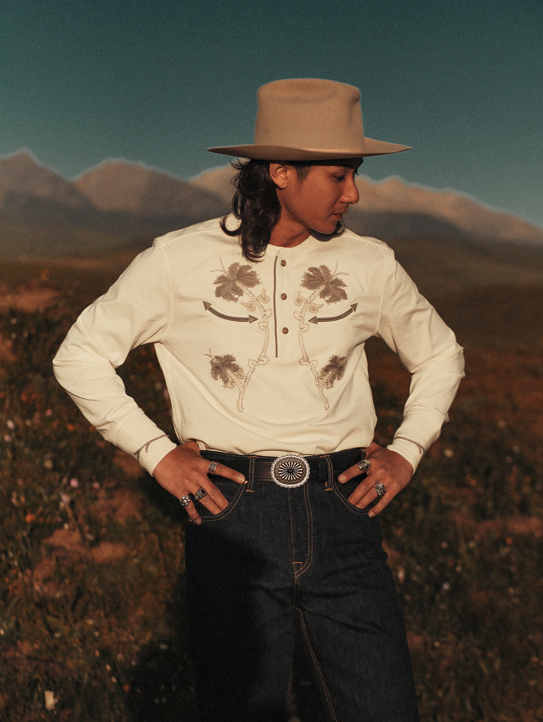 Mvc&Co. Desert Lily Embroidered Henley shirt