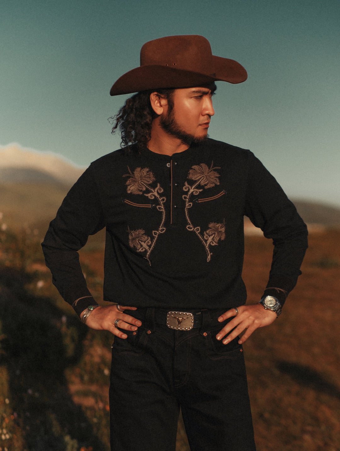 Mvc&Co. Desert Lily Embroidered Henley shirt