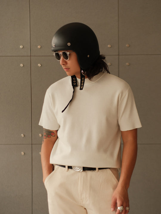 Simple style Knitted Shirt-Milky White