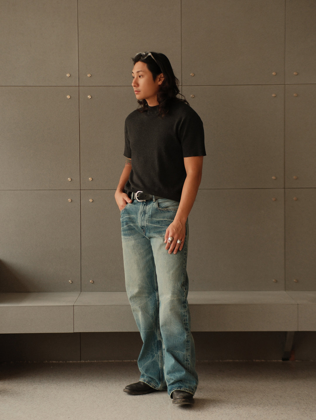 Simple style Knitted Shirt-Dark Flecked Grey
