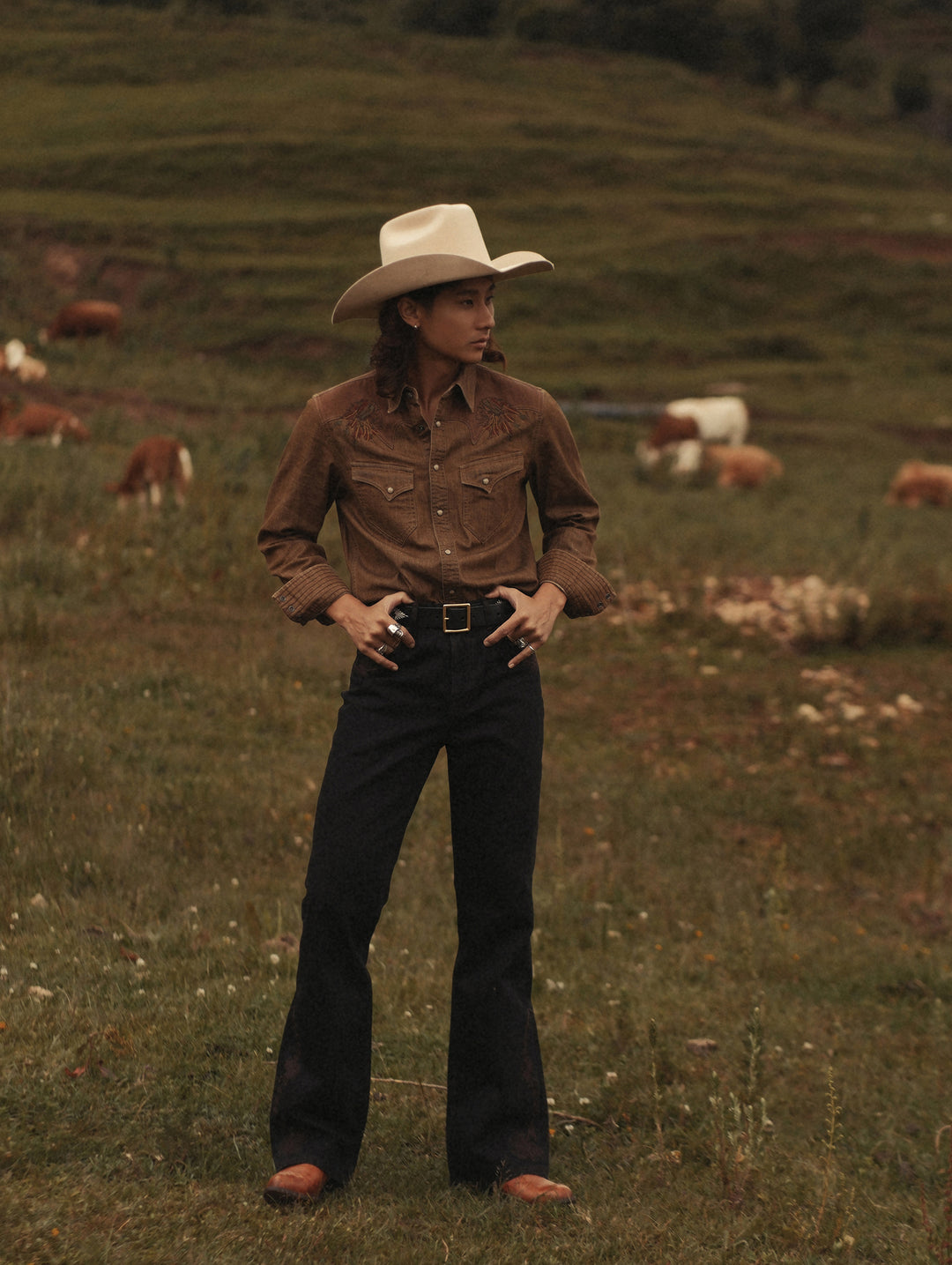 Western Series Headdress Panel Washed & Distressed Embroidered shirt
