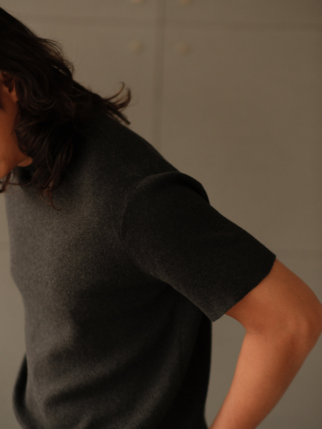 Simple style Knitted Shirt-Dark Flecked Grey