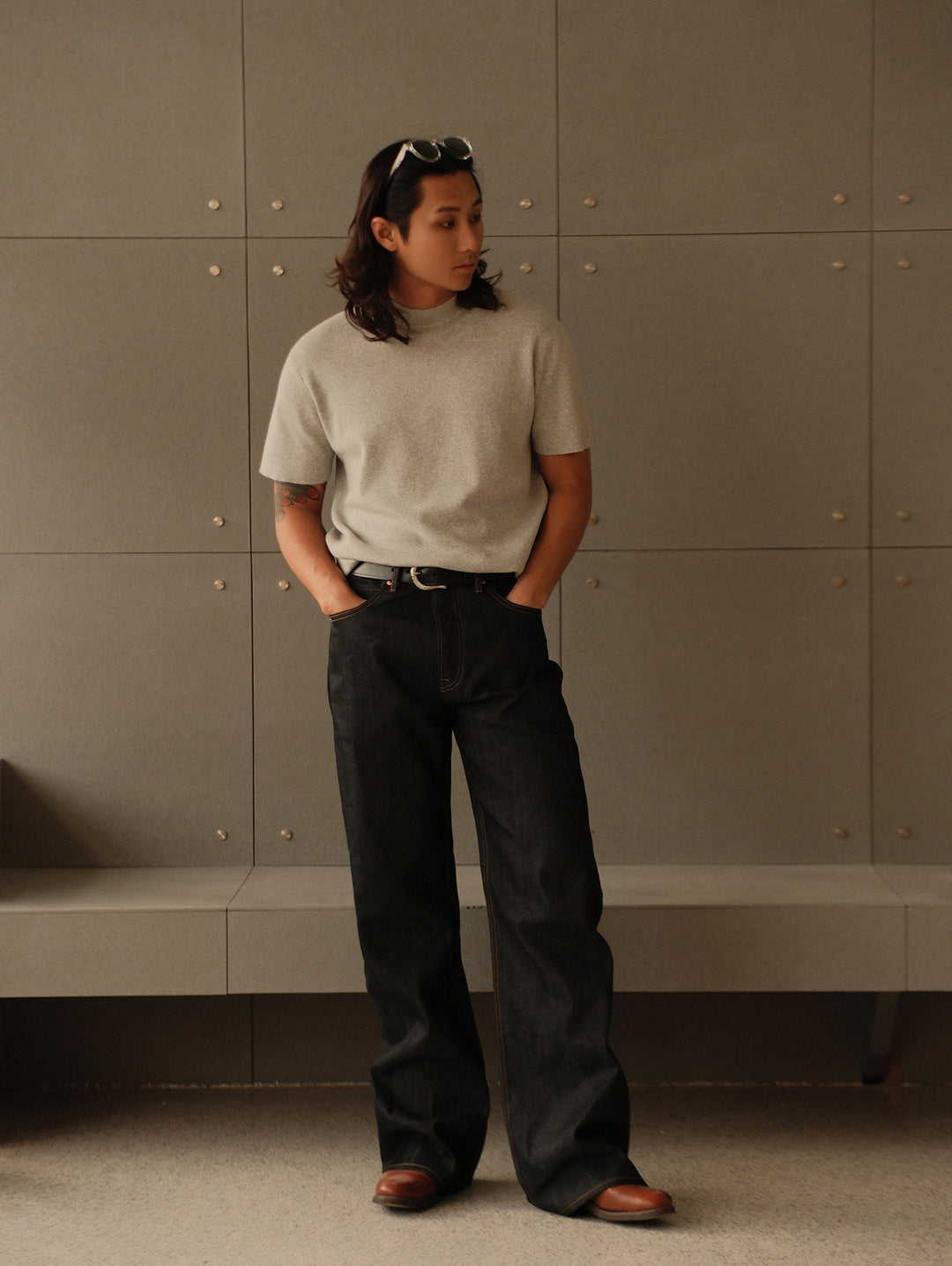 Simple style Knitted Shirt-Light Flecked Grey