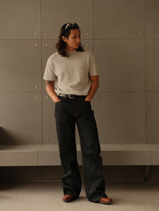 Simple style Knitted Shirt-Light Flecked Grey