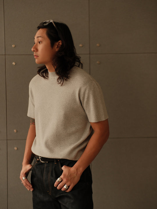 Simple style Knitted Shirt-Light Flecked Grey