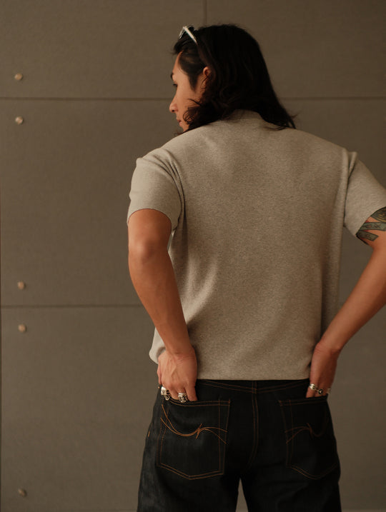 Simple style Knitted Shirt-Light Flecked Grey