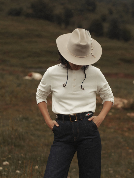Women's Classic Long-sleeve Henley shirt-White