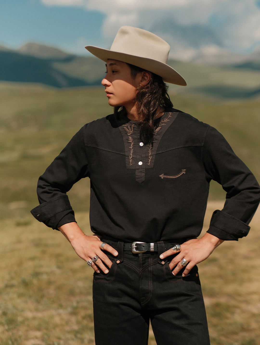 Western Series Embroidery Poet Shirt