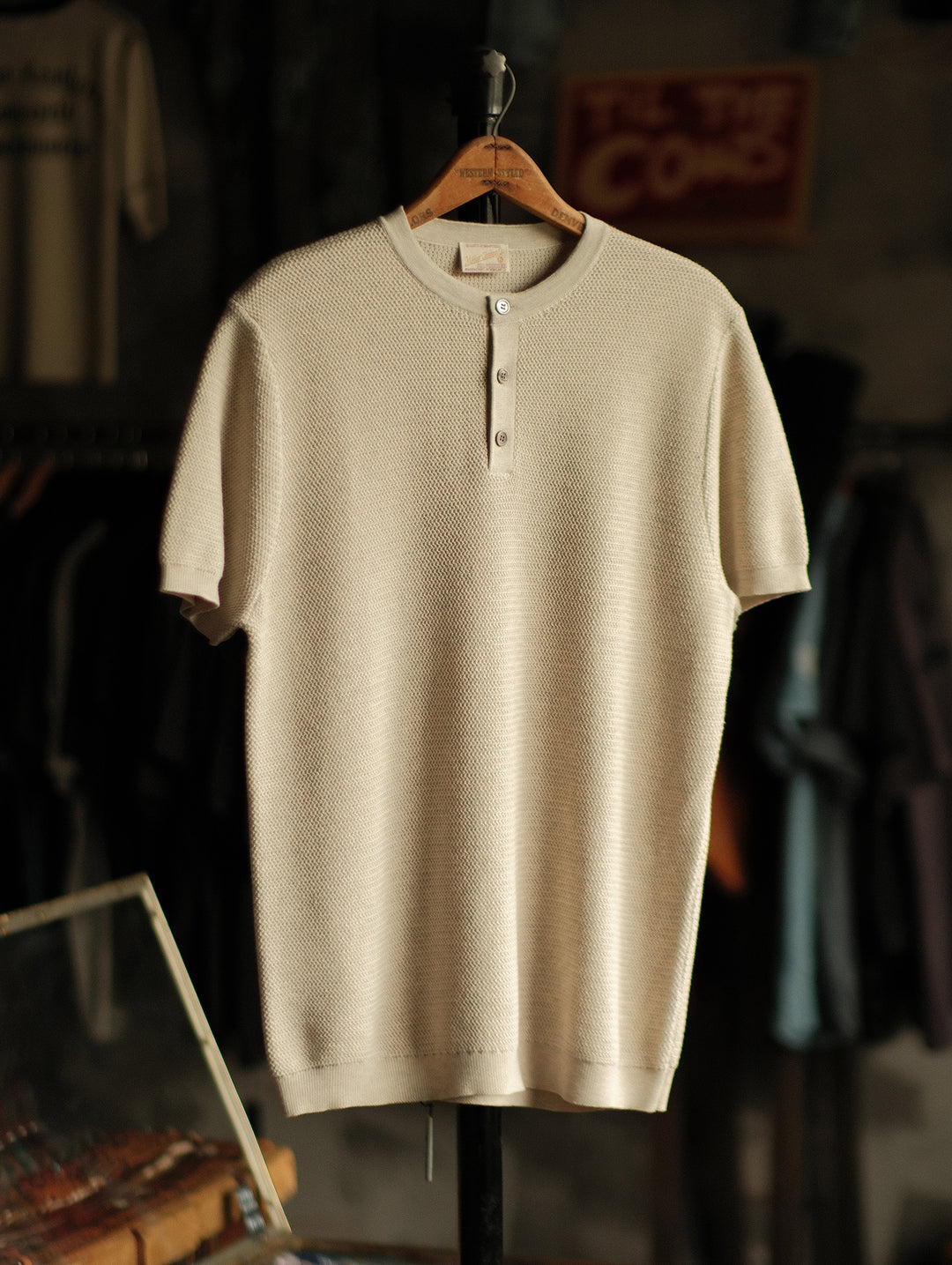 Henley Knitted Shirt-Beige gray