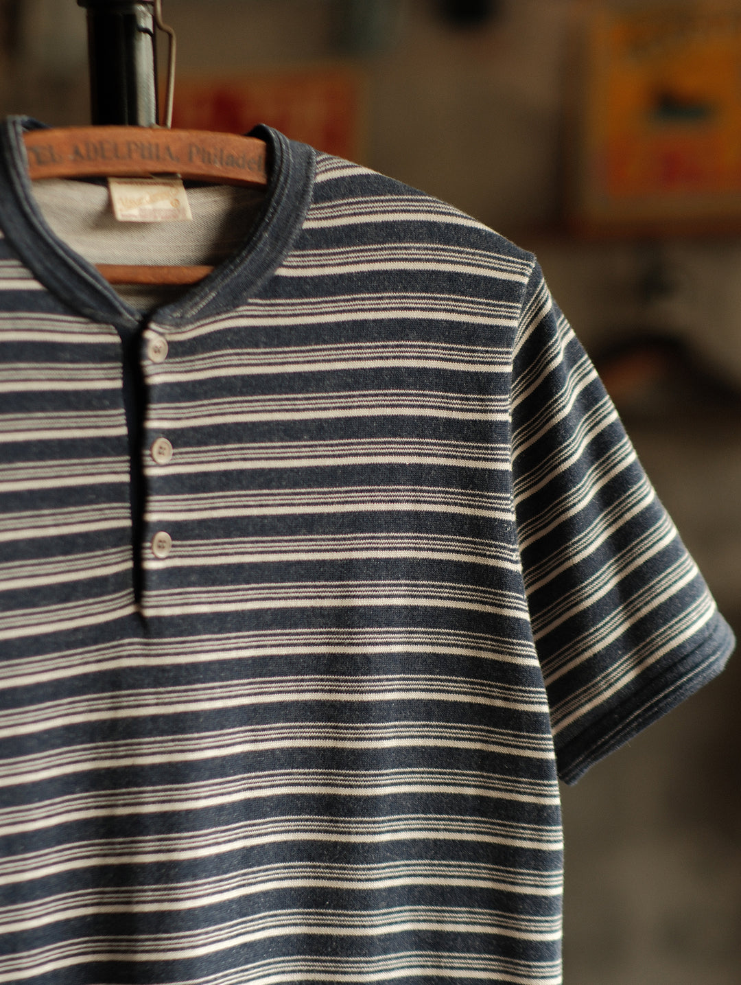 Henley Knitted Shirt-Navy Striped Heather