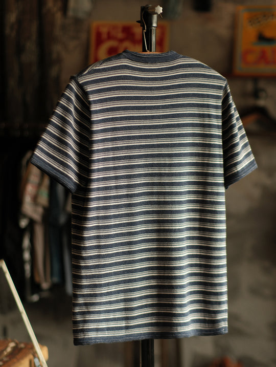 Henley Knitted Shirt-Navy Striped Heather