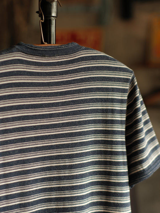 Henley Knitted Shirt-Navy Striped Heather