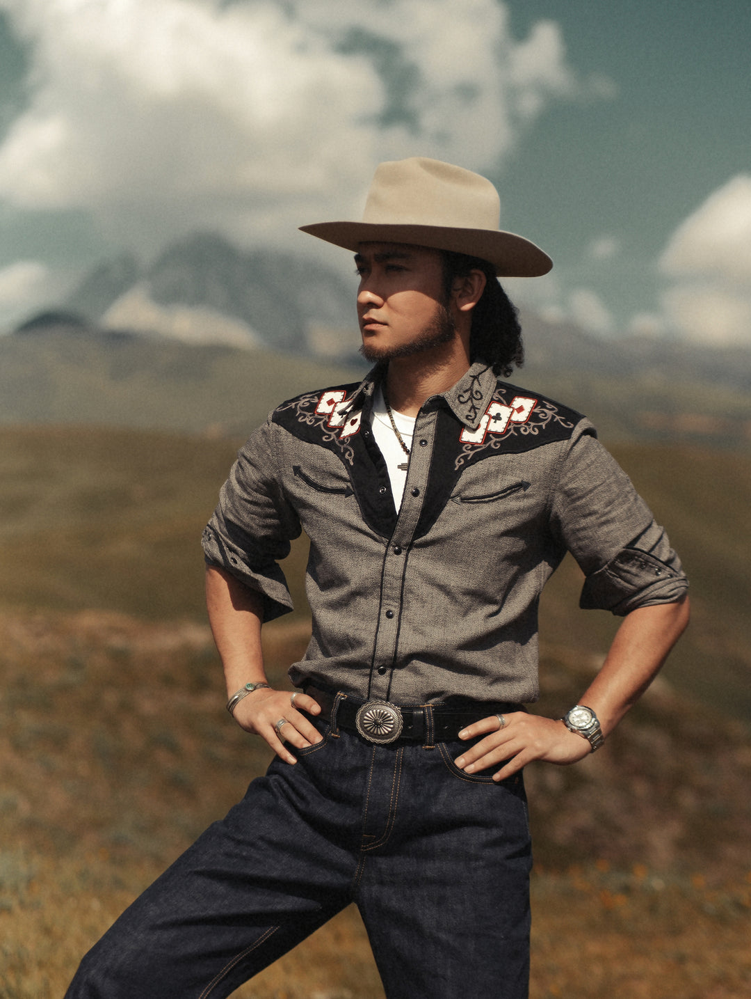 Mvc&Co. Gambler Card Pattern Embroidered Shirt