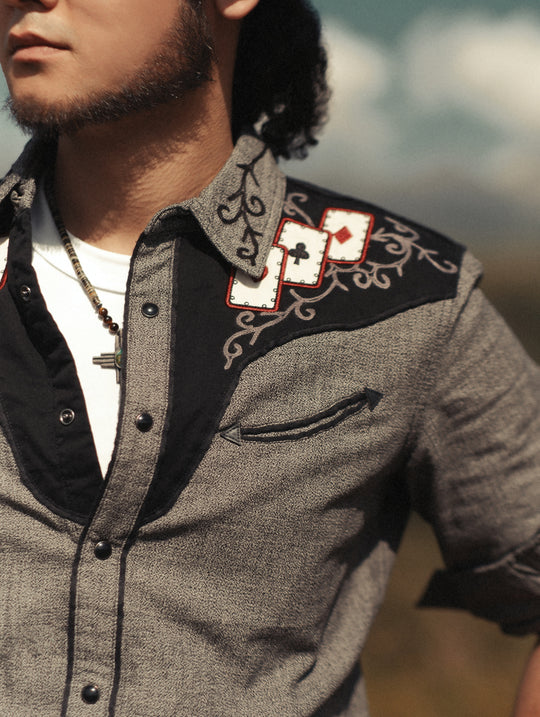 Mvc&Co. Gambler Card Pattern Embroidered Shirt