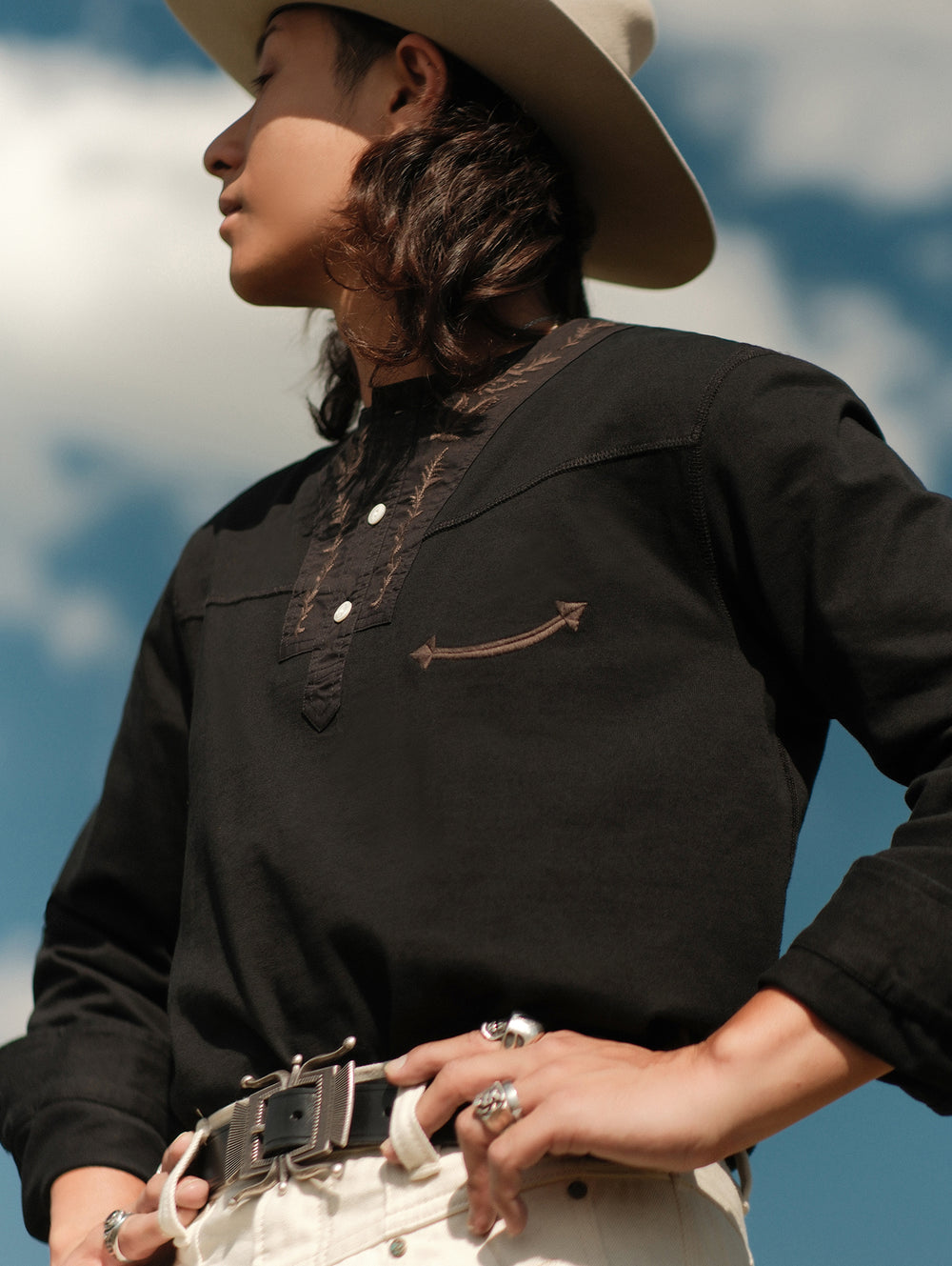 Western Series Embroidery Poet Shirt