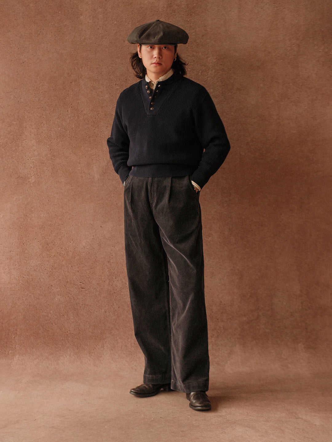Corduroy Chino pants-Charcoal Blue