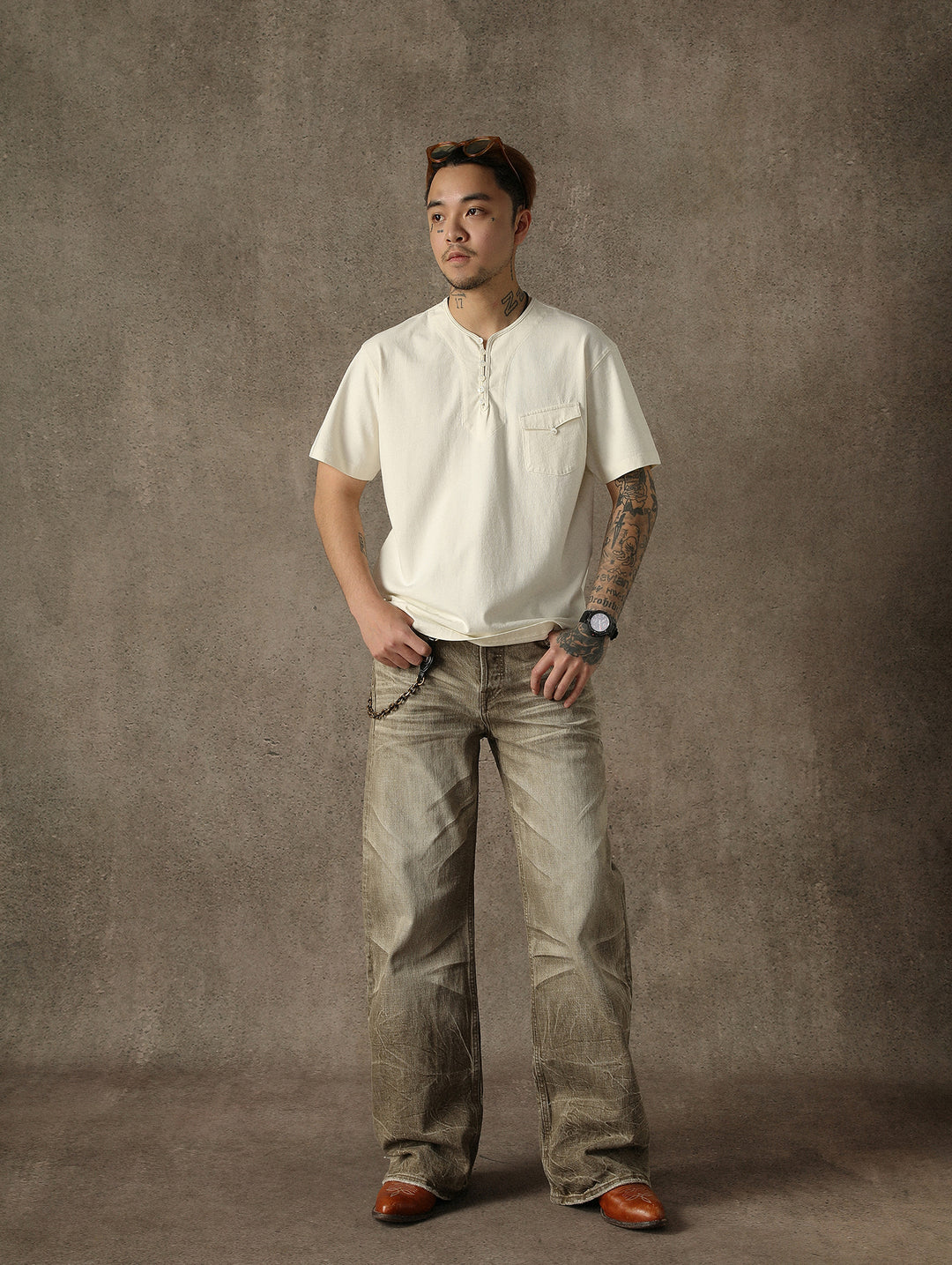 Fabric Loop Button Henley T-shirt