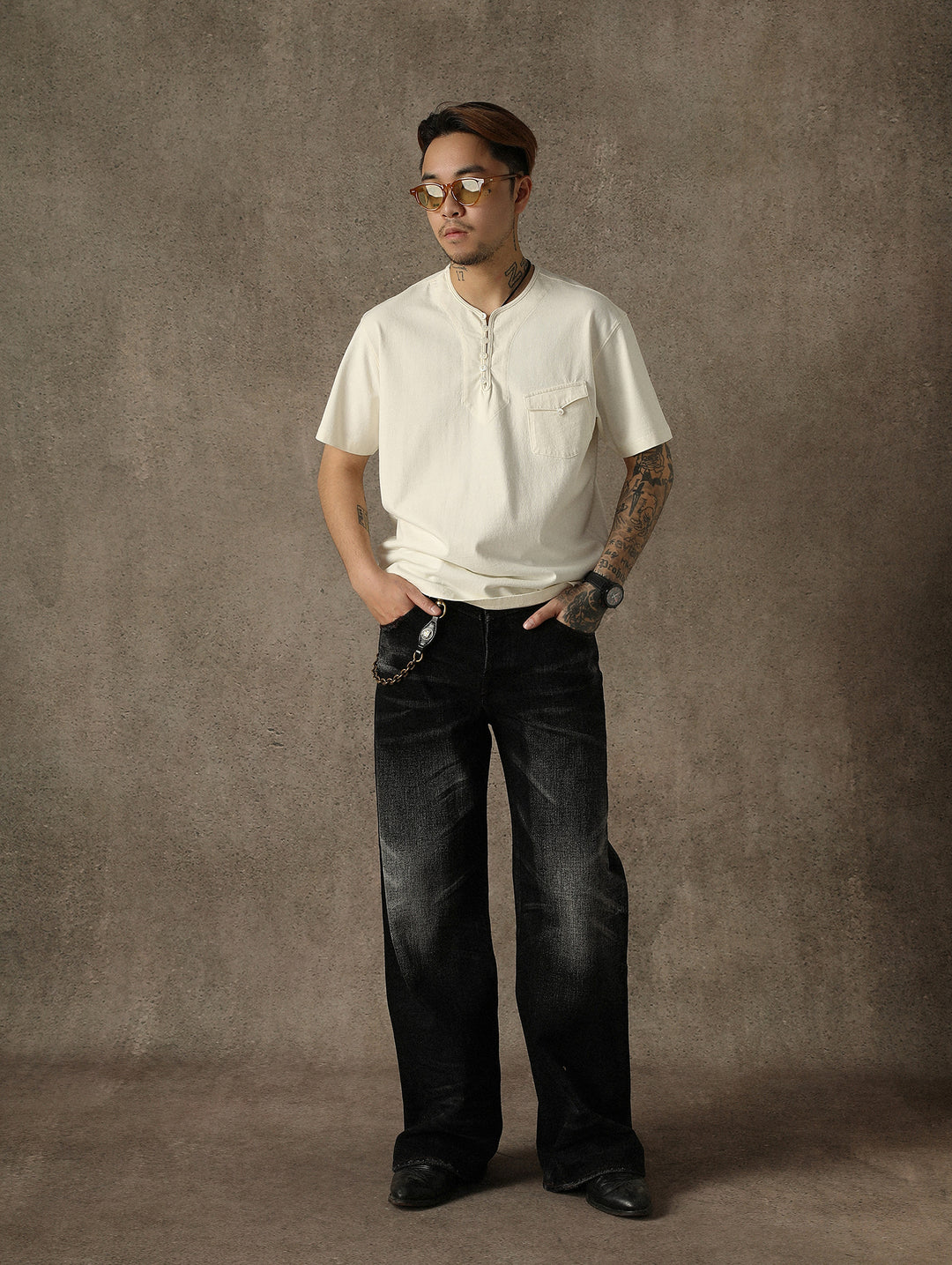 Fabric Loop Button Henley T-shirt