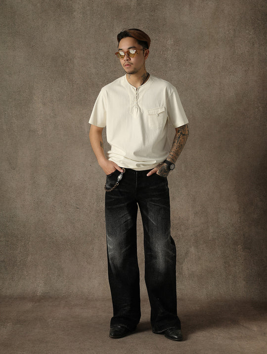 Fabric Loop Button Henley T-shirt