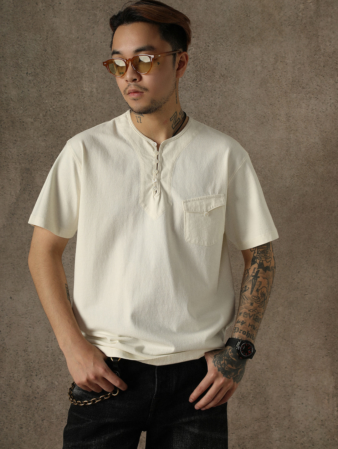 Fabric Loop Button Henley T-shirt