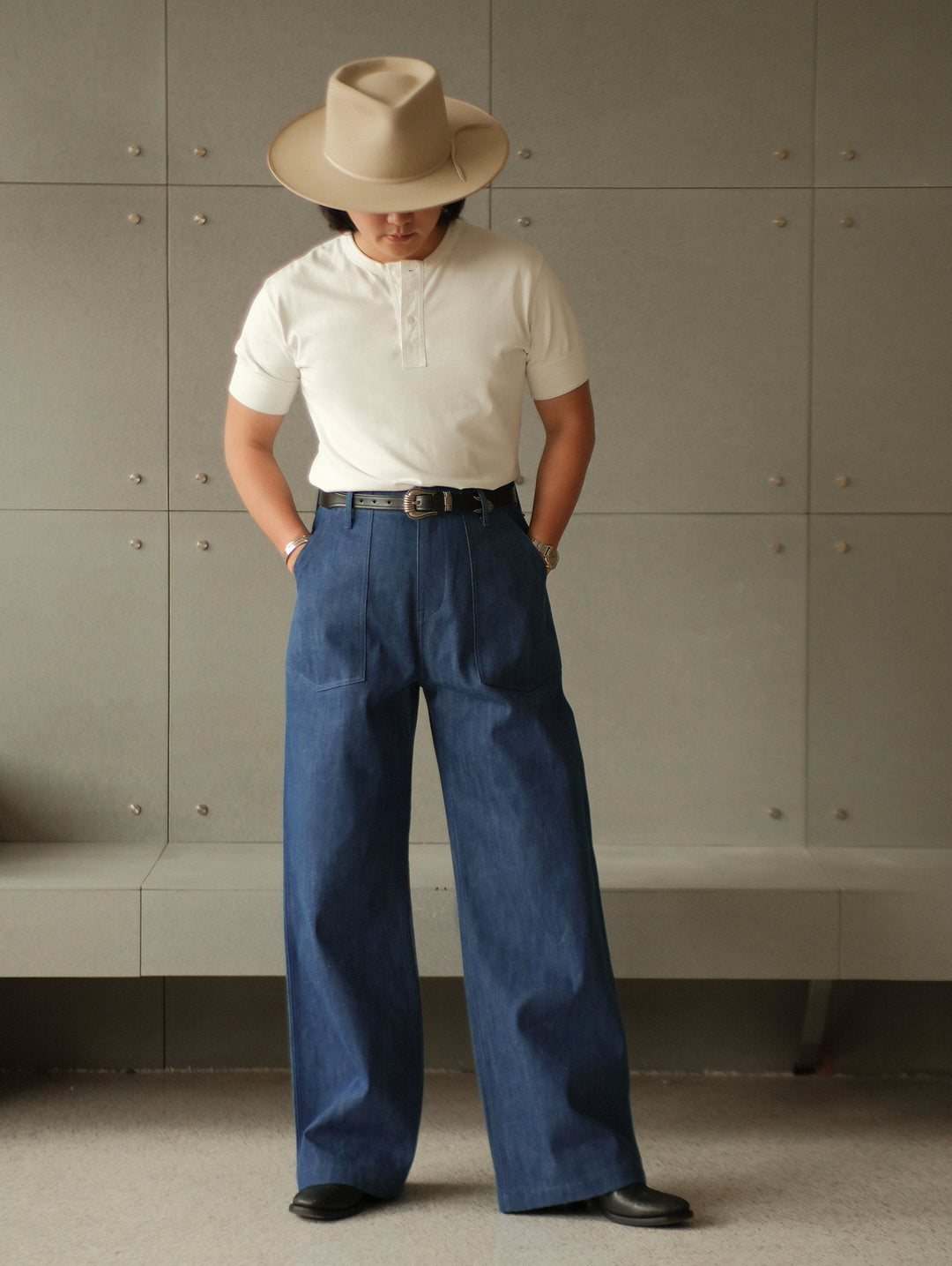 Claessen™ Blue "Planetary Tears Blue" French Work Style Wide-Leg jeans