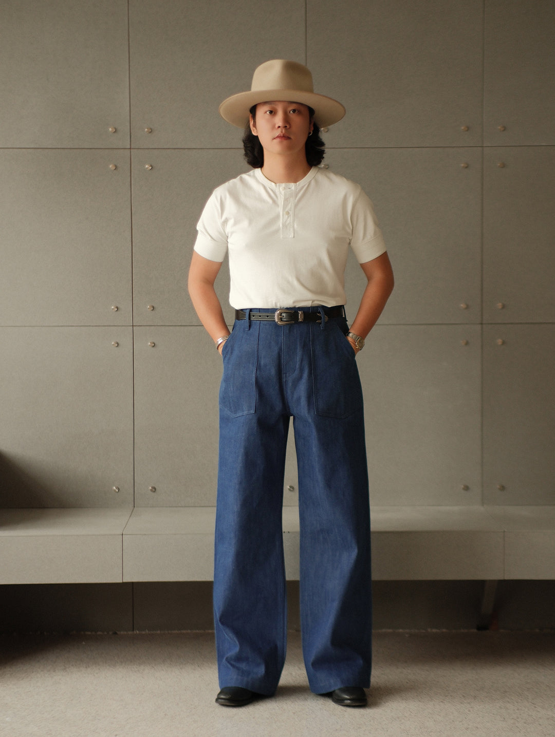 Claessen™ Blue "Planetary Tears Blue" French Work Style Wide-Leg jeans