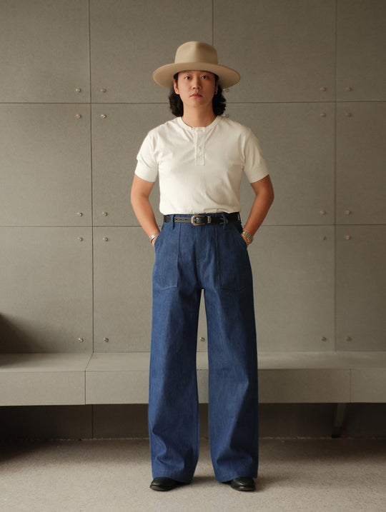 Claessen™ Blue "Planetary Tears Blue" French Work Style Wide-Leg jeans