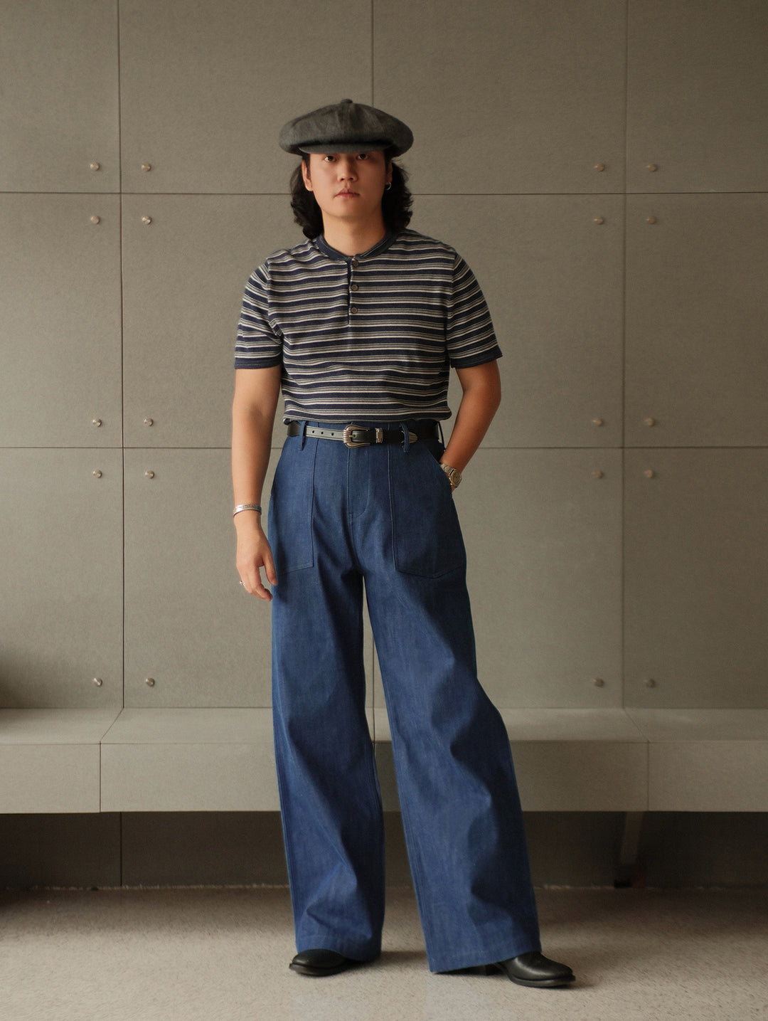 Claessen™ Blue "Planetary Tears Blue" French Work Style Wide-Leg jeans