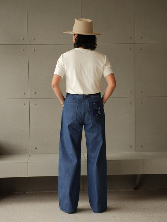 Claessen™ Blue "Planetary Tears Blue" French Work Style Wide-Leg jeans