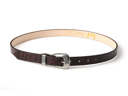 Crocodile-embossed Bamboo Knot Pattern Belt With Horsebit Buckle-Brown