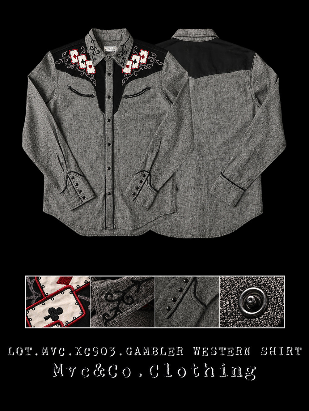 Mvc&Co. Gambler Card Pattern Embroidered Shirt