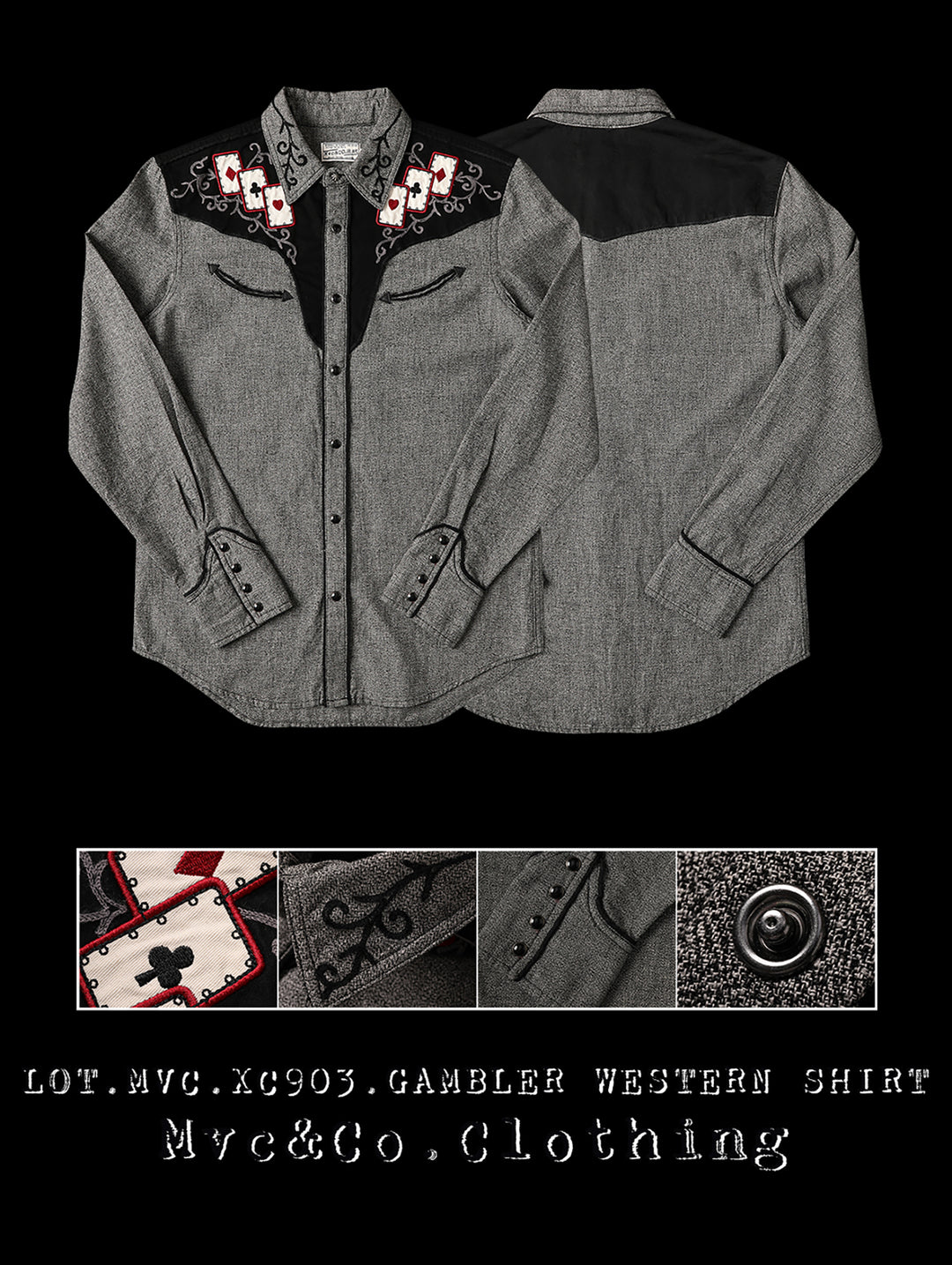 Mvc&Co. Gambler Card Pattern Embroidered Shirt