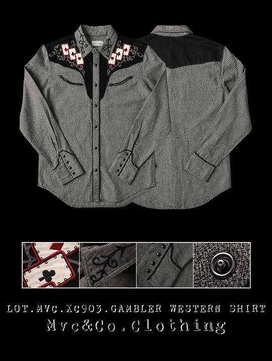 Mvc&Co. Gambler Card Pattern Embroidered Shirt
